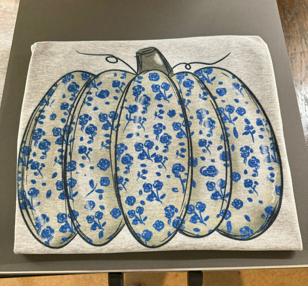 Blue Floral Pumpkin