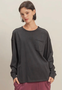Oversized Long Sleeve Pocket Tee