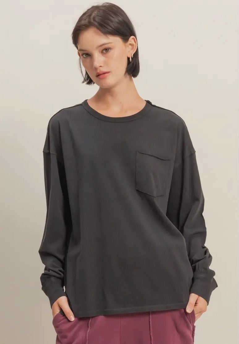 Oversized Long Sleeve Pocket Tee