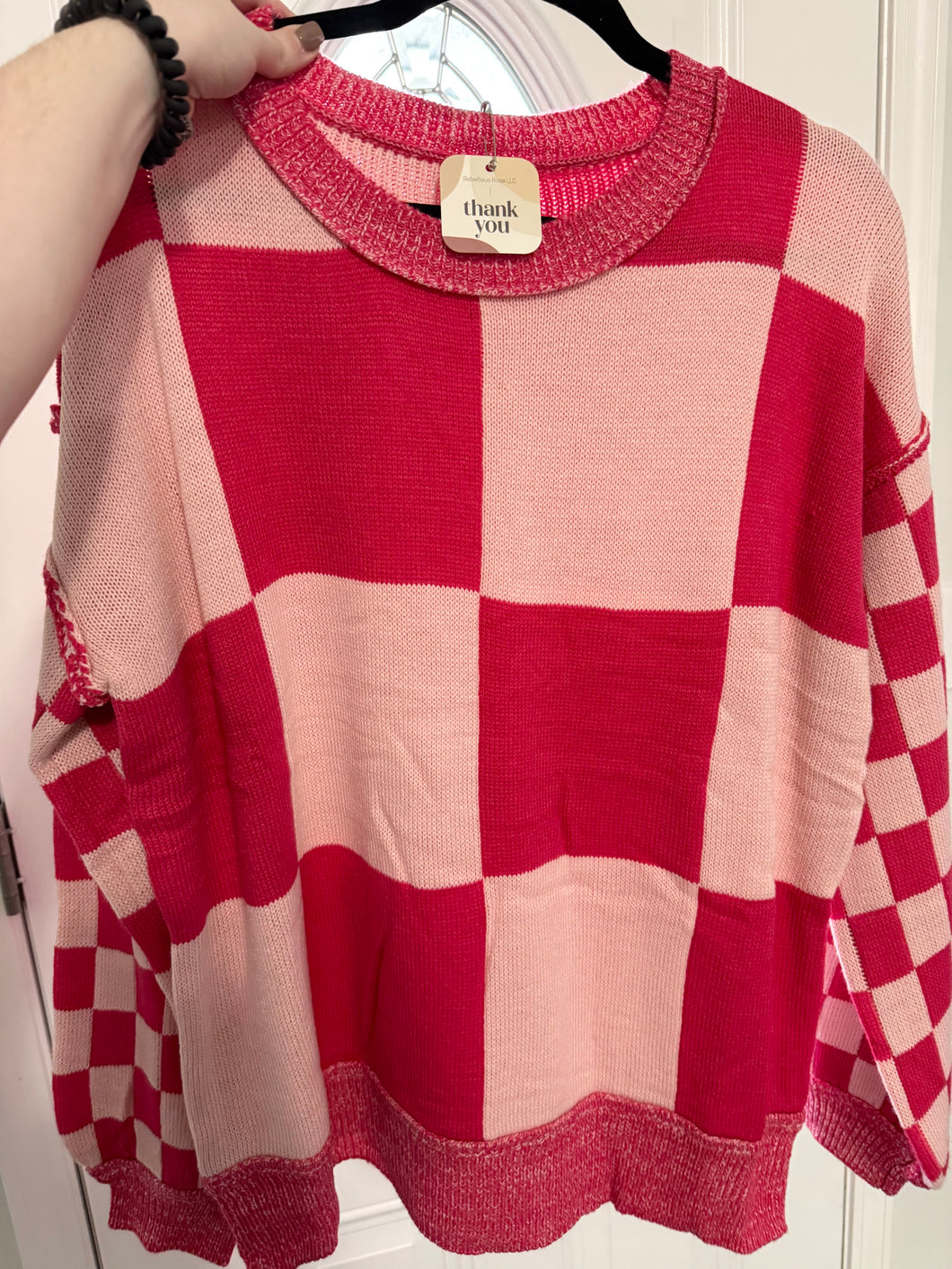 Pink Checkered Sweater