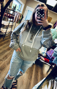 Grey Striped Waffle Top