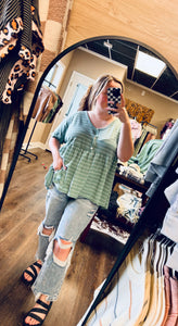 Sage Ruffle Stripe Top