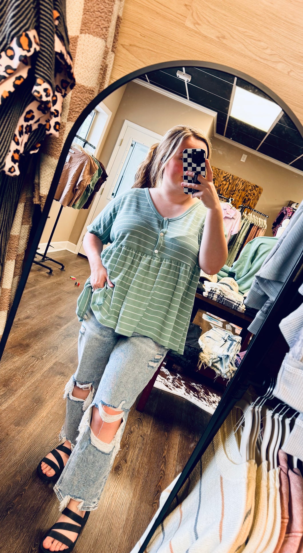 Sage Ruffle Stripe Top