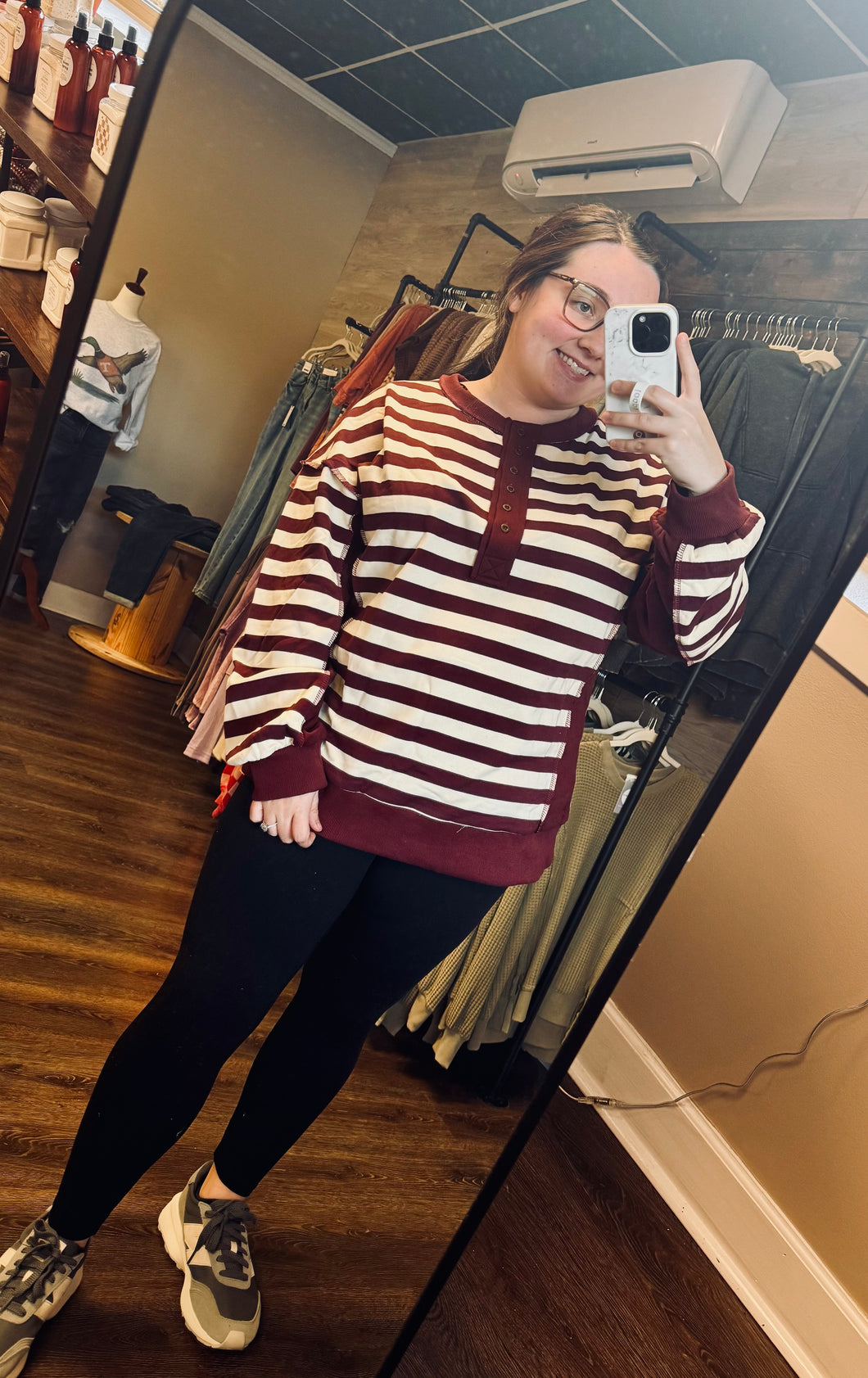 Oversized Button Stripe Pullover