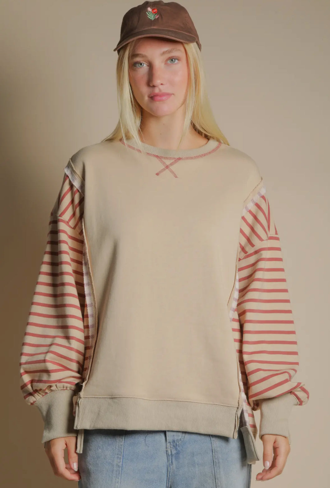 Beige Striped Top - Reg + Curvy