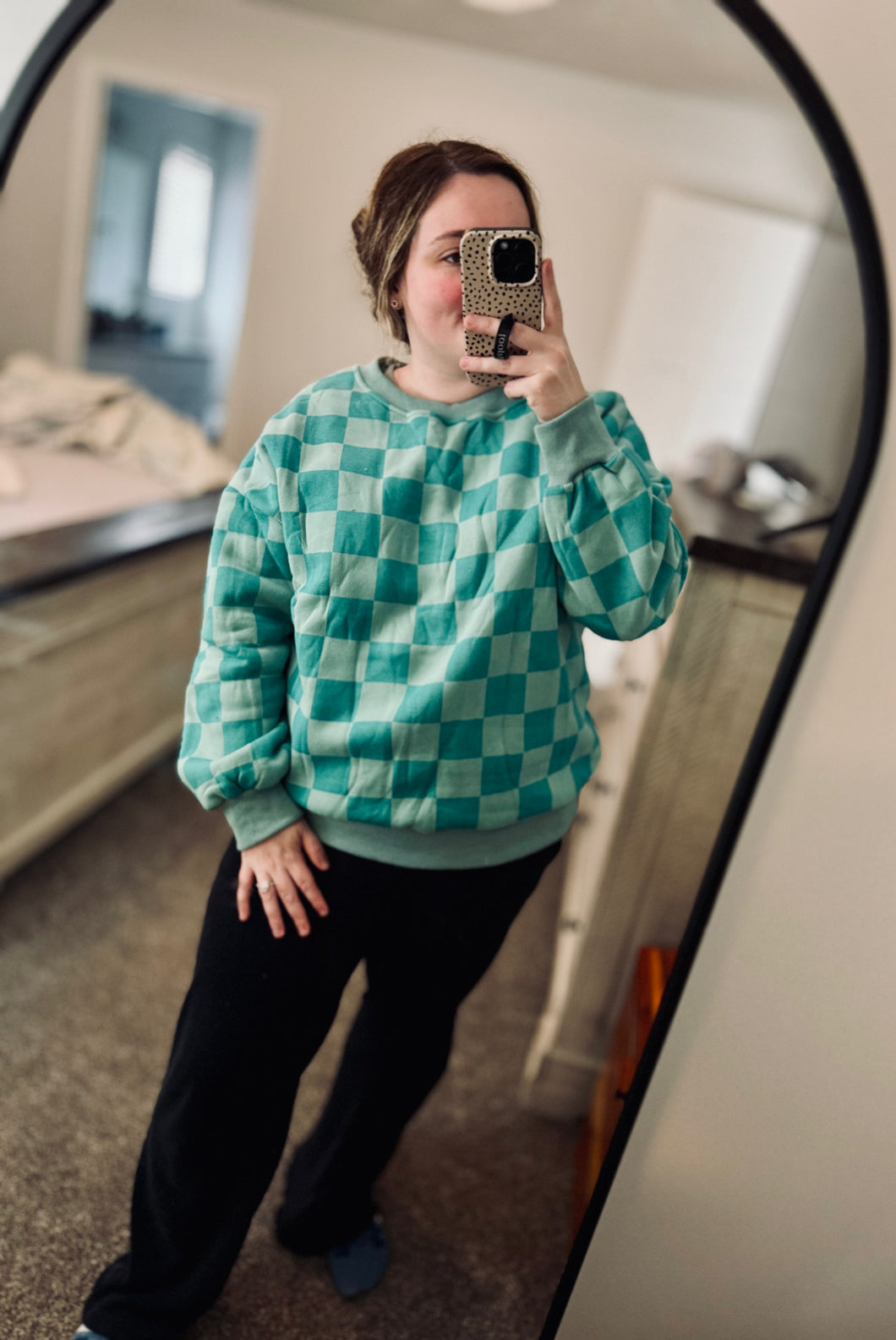 Teal Checkered Sweater
