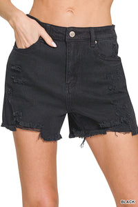 Distressed Black Shorts